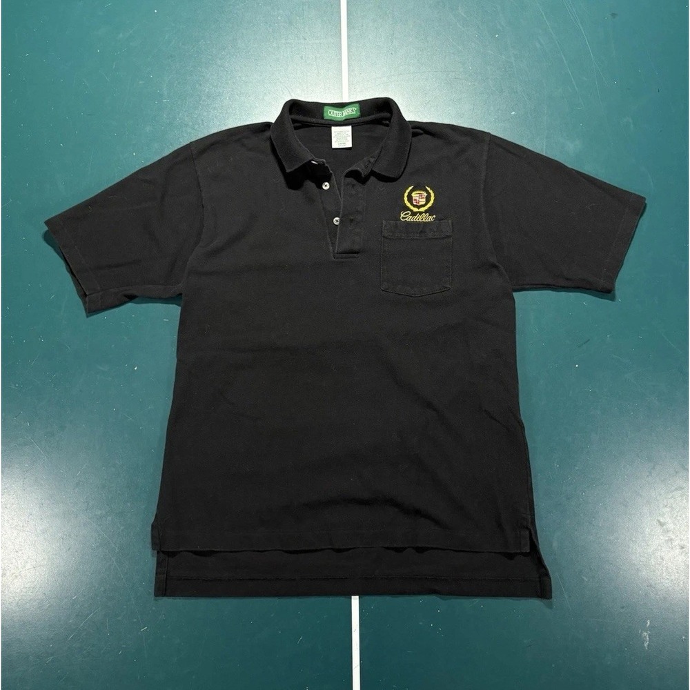 Vintage Cadillac Polo Shirt Mens Large Black Tour Collection Crest Logo USA 90s